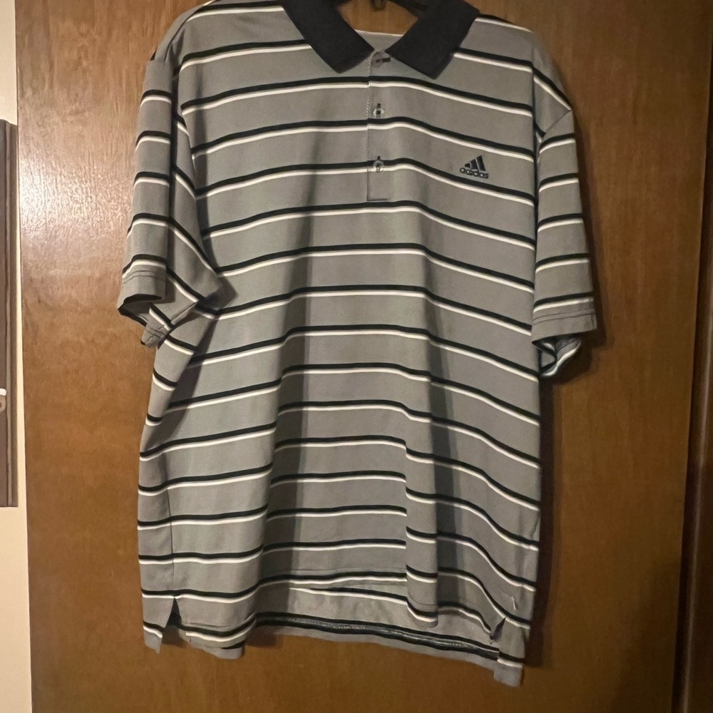 Adidas Men's Polo Shirt - Black and White Stripes